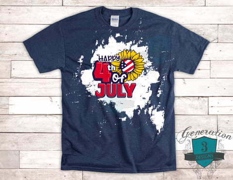 Patriotic Bleached T Shirt-Sunflower Happy 4th